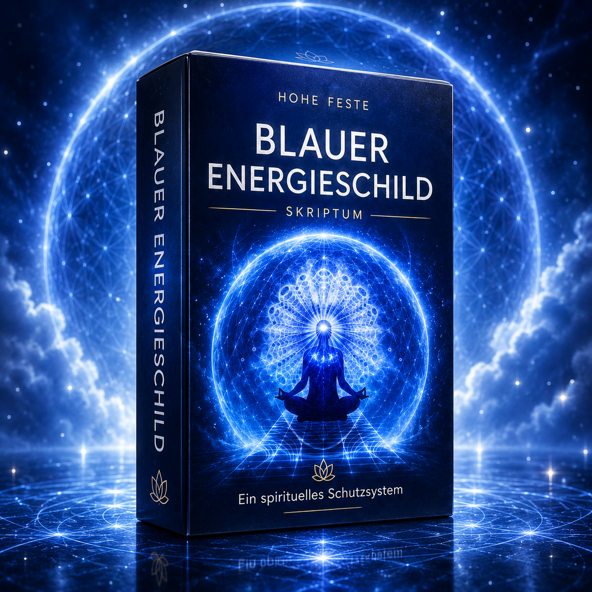 Ein in blauen Farbtönen gehaltenes Cover zum Energiesystem: blauer Energieschild