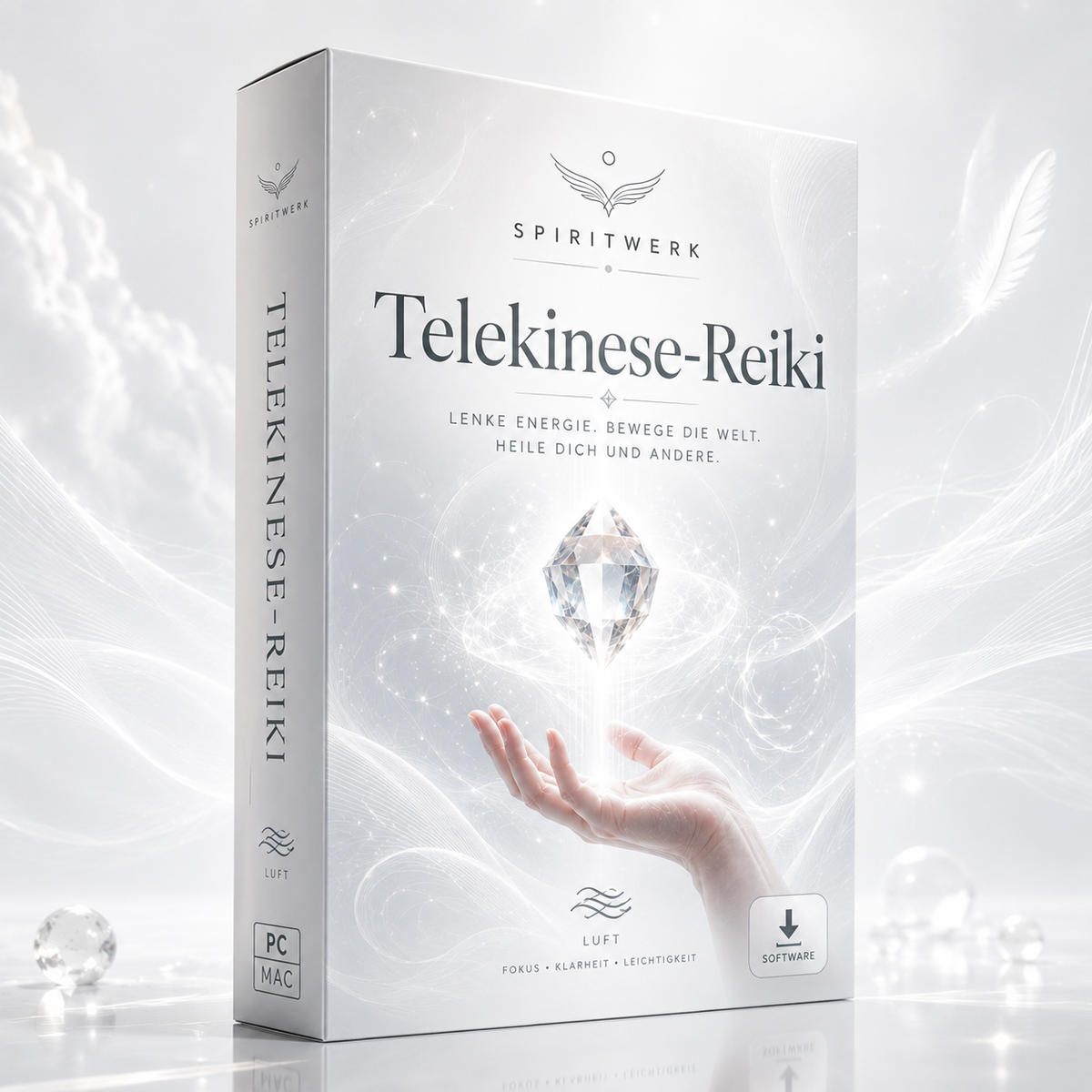 Ein Rendeirng des Covers unseres Eenrgiesystems: Telekinese-Reiki. Lenke Energie. Bewege die Welt. Erfahre Heilsamkeit für dich und andere.